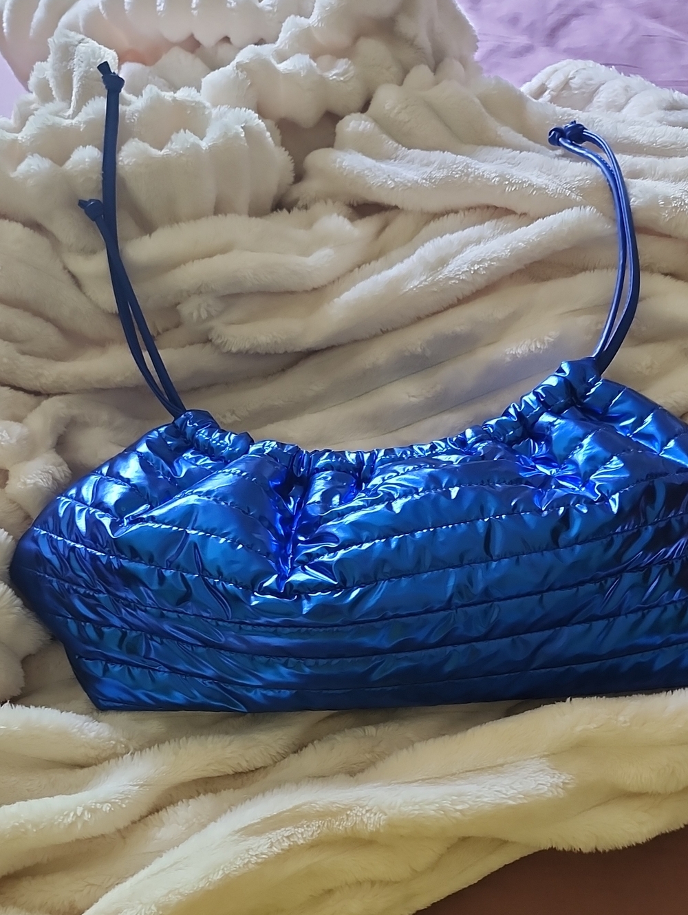 Metallic Blue Puffer Bag - Women